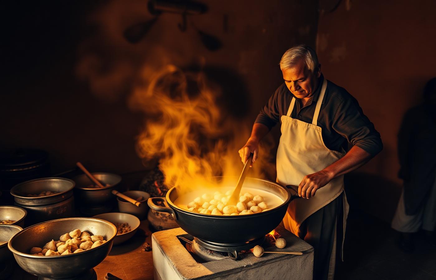 Traditional Rajasthani halwai making Kheer Mohan in Gangapur City